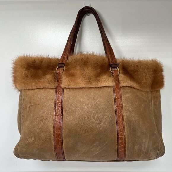 100% AUTHENTIC PRADA SHEARLING, MINK AND CROCODILE HANDBAG PURSE - Picture 2 of 14